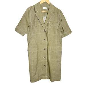 Marella Green Denim Short Sleeve Collared Button Front Utility Shirt Dress M
